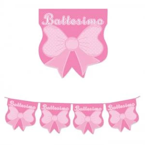 Festone Bandierine in plastica 600 x 25 cm Battesimo Baby Rosa